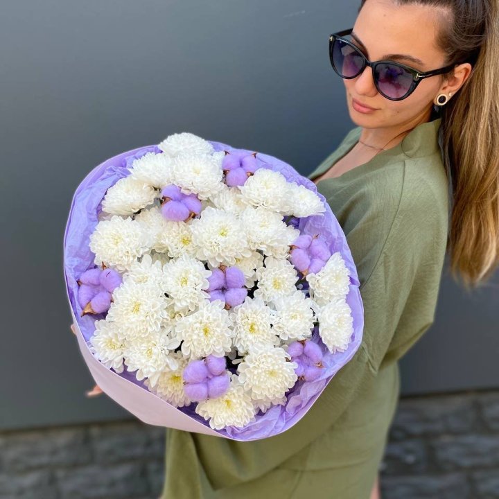  Букет  хризантем и хлопка в Кирове