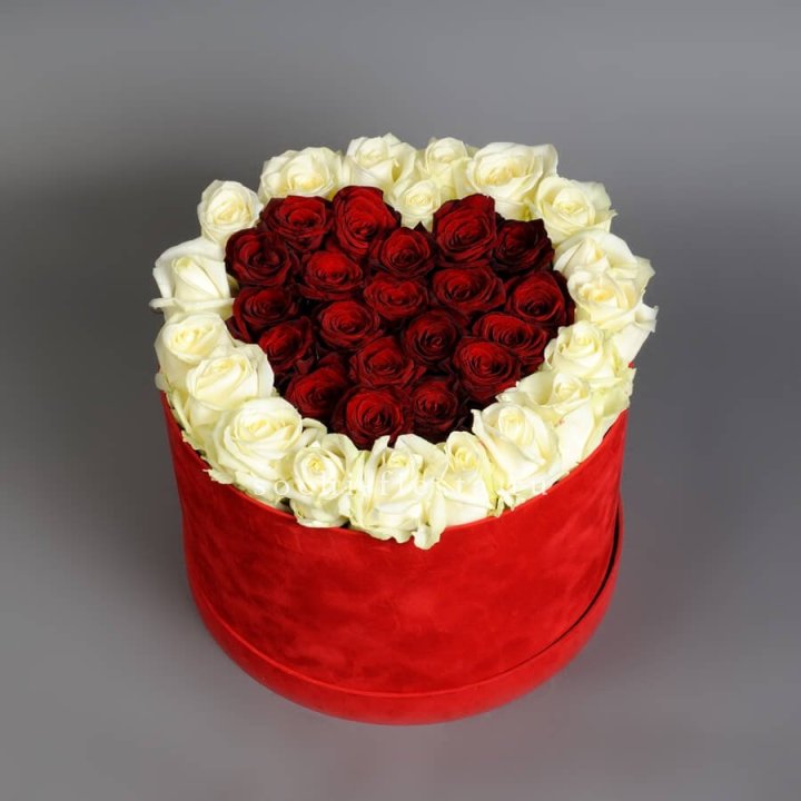 39 красных и белых роз в цилиндре в Кирове