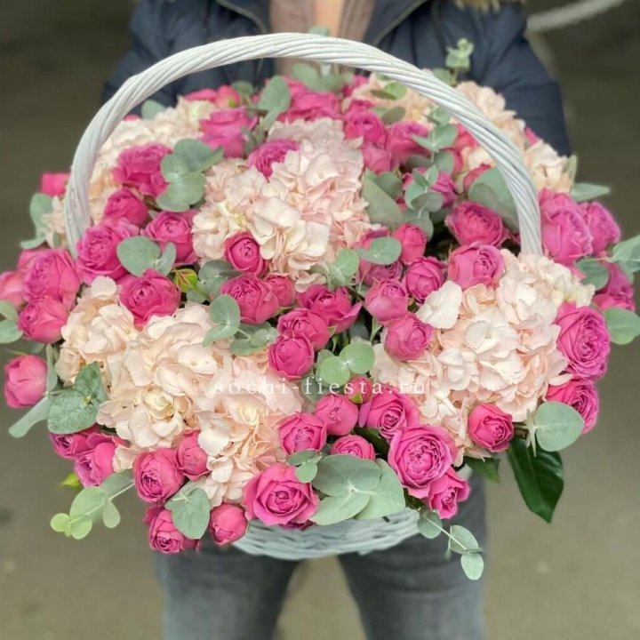Корзина с гортензией и Мисти Баблс в Кирове